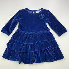 Load image into Gallery viewer, Girls Origami, blue velvet long sleeve party dress, EUC, size 0, L: 40cm