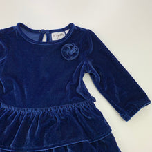 Load image into Gallery viewer, Girls Origami, blue velvet long sleeve party dress, EUC, size 0, L: 40cm