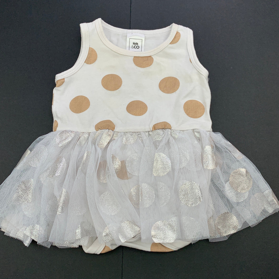 Girls Kids & Co, white, gold & silver tutu romper, FUC, size 000,  