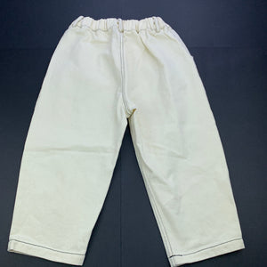unisex YUAN GULU, cropped cream denim pants, elasticated, Inside leg: 33.5cm, EUC, size 6,  