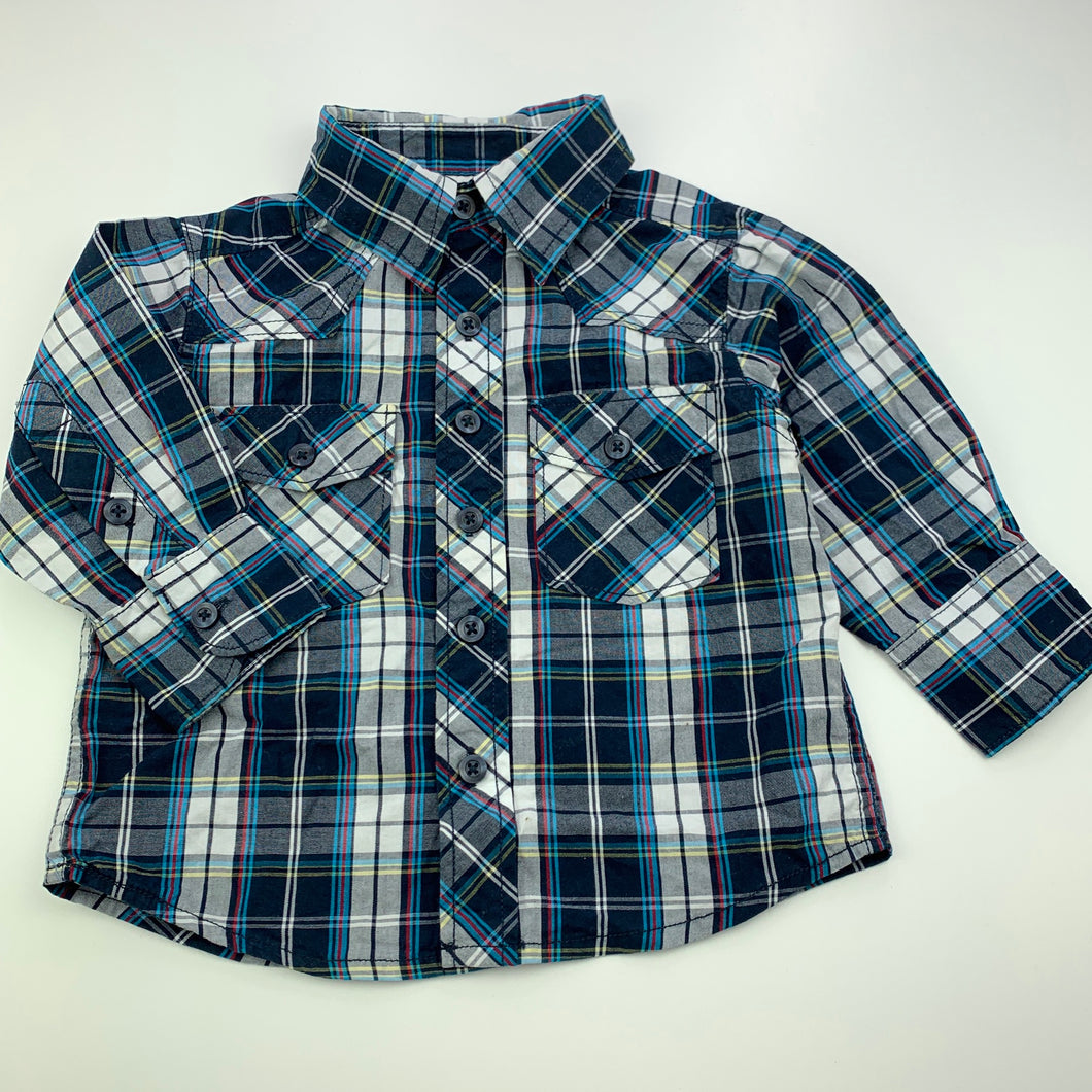 Boys H&T, checked cotton long sleeve shirt, EUC, size 1,  