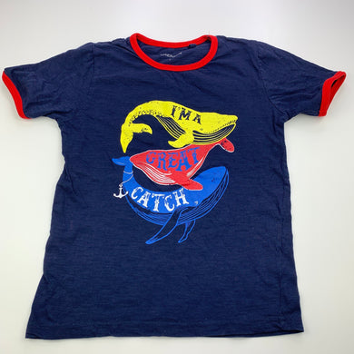 Boys Emerson, navy cotton t-shirt / top, whales, GUC, size 7,  