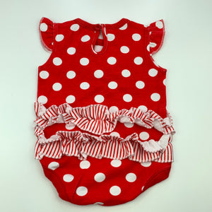 Girls Target, red & white cotton bodysuit / romper, GUC, size 000,  