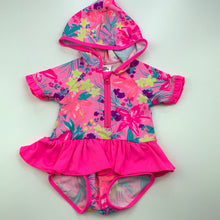 Load image into Gallery viewer, Girls Baby Berry, floral hooded swim one-piece, EUC, size 000,  