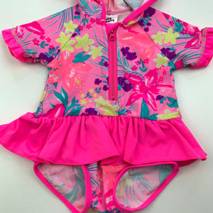 Girls Baby Berry, floral hooded swim one-piece, EUC, size 000,  