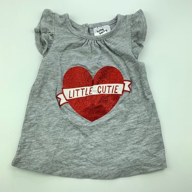 Girls Baby Berry, grey t-shirt / top, glitter heart, EUC, size 000,  