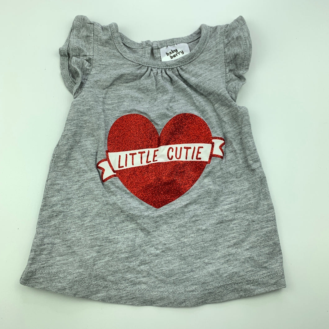 Girls Baby Berry, grey t-shirt / top, glitter heart, EUC, size 000,  
