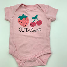 Load image into Gallery viewer, Girls Baby Gear, pink cotton bodysuit / romper, strawberries, GUC, size 000,  