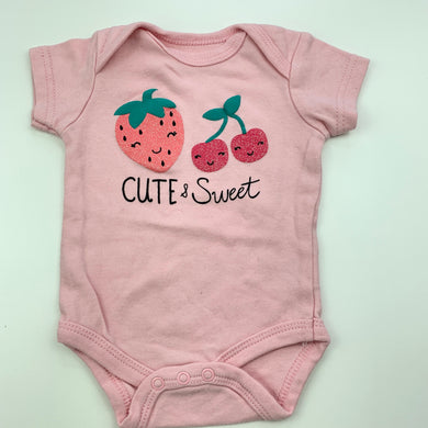 Girls Baby Gear, pink cotton bodysuit / romper, strawberries, GUC, size 000,  