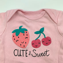 Load image into Gallery viewer, Girls Baby Gear, pink cotton bodysuit / romper, strawberries, GUC, size 000,  