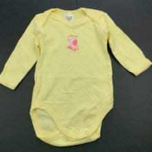 Load image into Gallery viewer, Girls Hi Hippo, yellow cotton bodysuit / romper, elephant, EUC, size 00,  