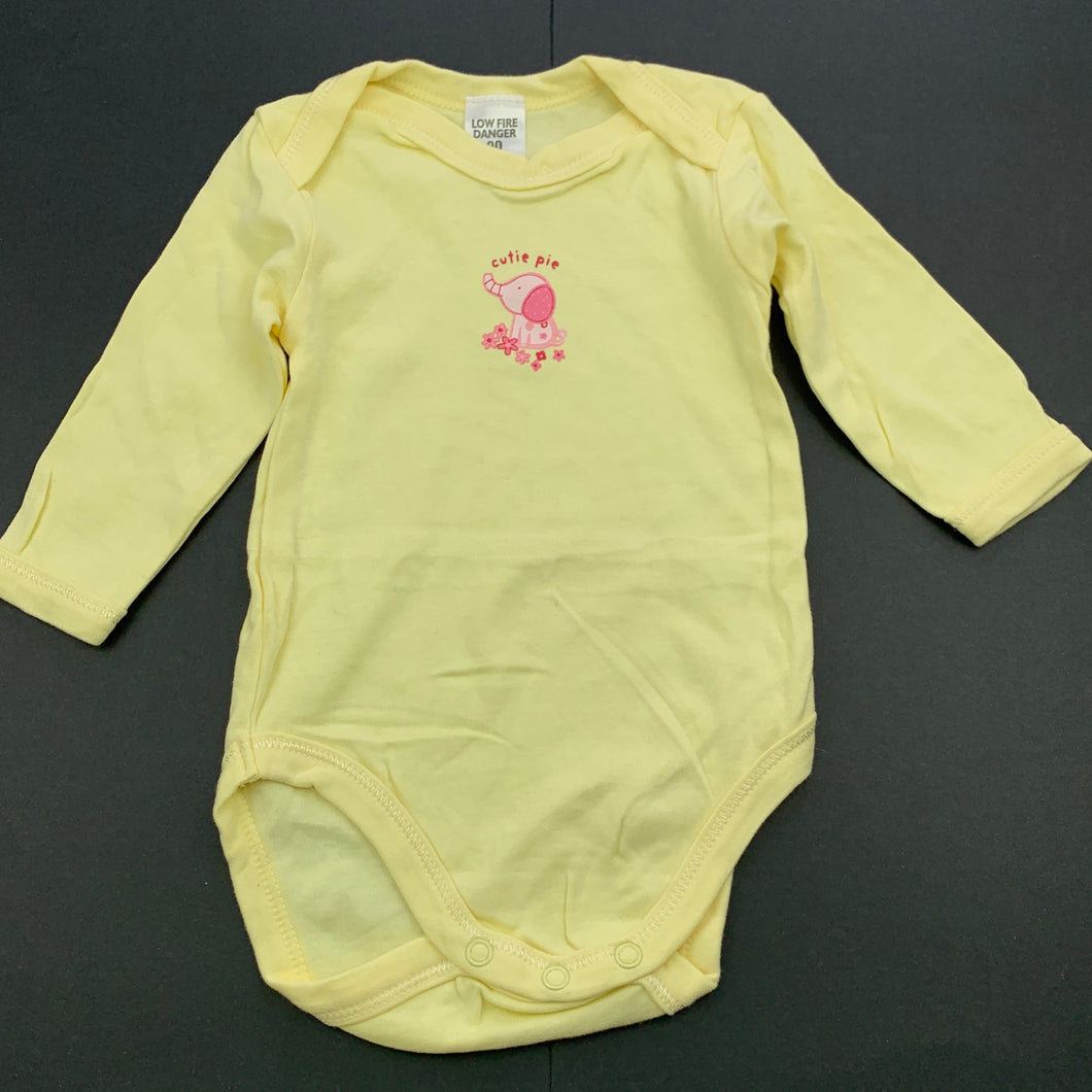 Girls Hi Hippo, yellow cotton bodysuit / romper, elephant, EUC, size 00,  
