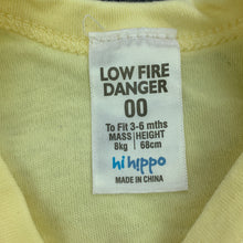 Load image into Gallery viewer, Girls Hi Hippo, yellow cotton bodysuit / romper, elephant, EUC, size 00,  