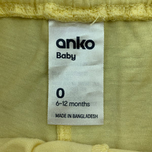unisex Anko, yellow cotton shorts, elasticated, GUC, size 0,  