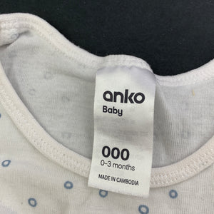 unisex Anko, cotton bodysuit / romper, GUC, size 000,  