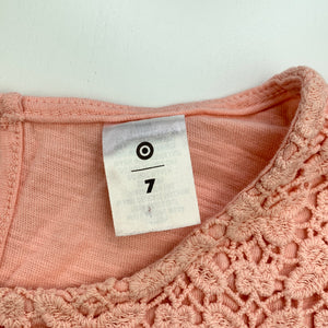 Girls Target, pink cotton top, lace detail, GUC, size 7,  