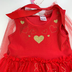 Girls Mango, red tulle tutu party dress, plus cape, NEW, size 1-2, L: 55cm