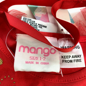 Girls Mango, red tulle tutu party dress, plus cape, NEW, size 1-2, L: 55cm