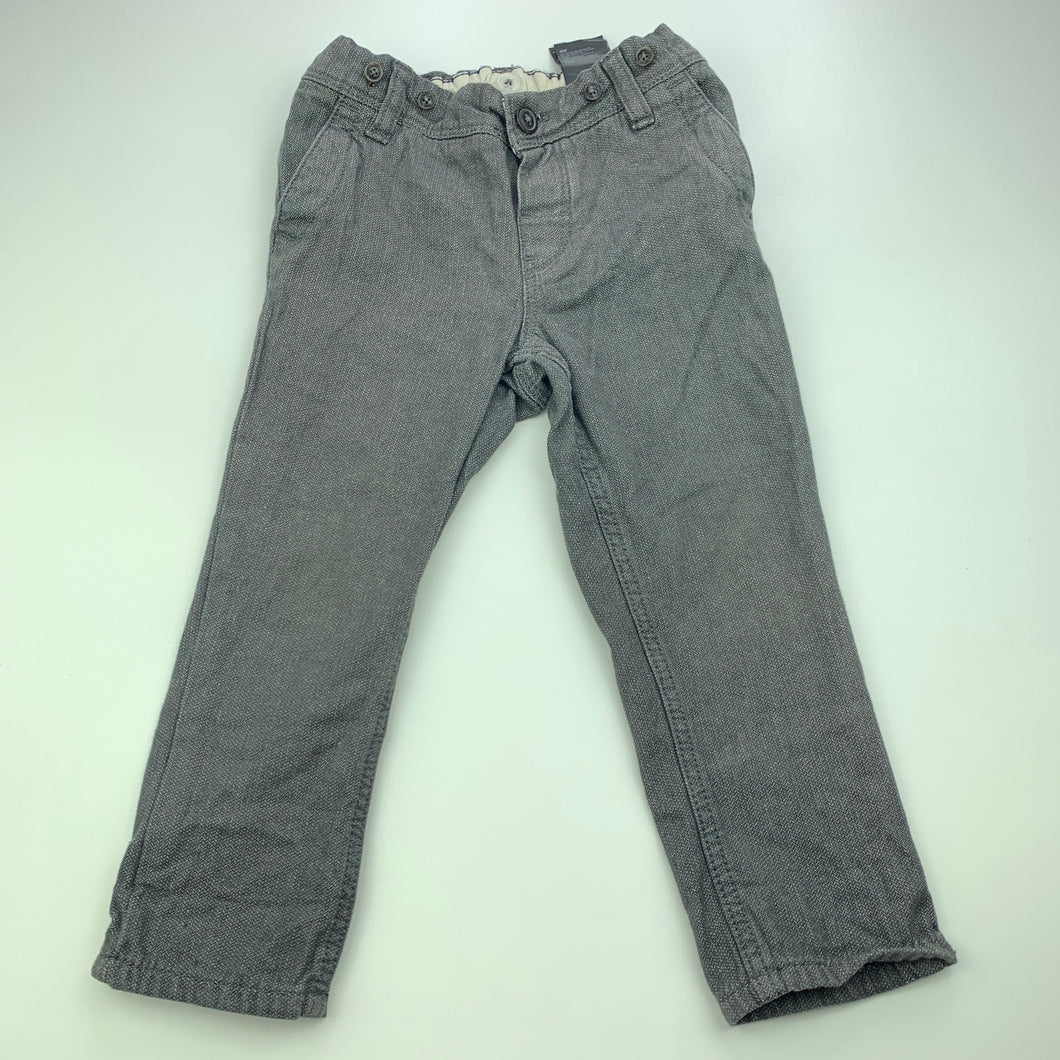 Boys H&M, grey cotton pants, adjustable, Inside leg: 33cm, GUC, size 1,  