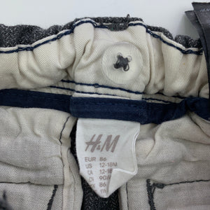 Boys H&M, grey cotton pants, adjustable, Inside leg: 33cm, GUC, size 1,  