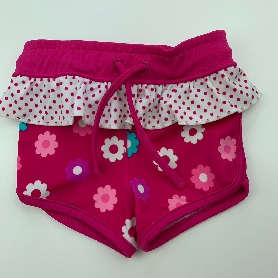 Girls Wave Zone, pink floral swim shorts, elasticated, GUC, size 00,  