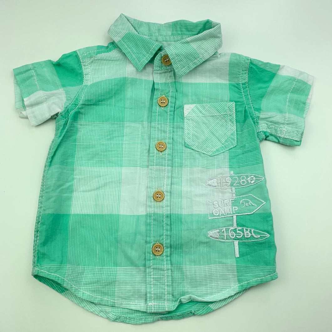 Boys Target, green cotton short sleeve shirt, FUC, size 000,  