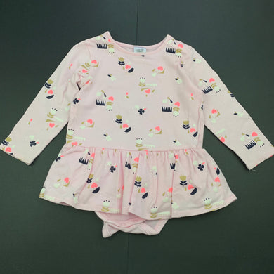 Girls Target, pink floral stretchy romper, mark on chest, FUC, size 1,  