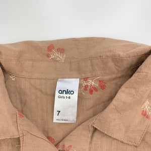 Girls Anko, lightweight floral cotton shirt dress, EUC, size 7, L: 60cmm