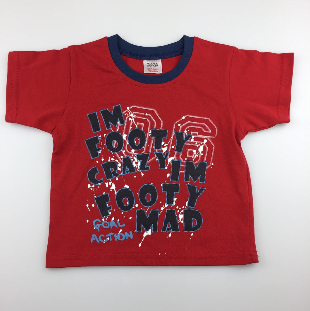 Boys M&S, red t-shirt / tee, footy crazy, EUC, size 00