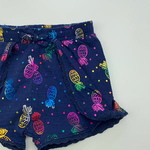 Girls Dymples, navy cotton shorts, elasticated, pineapples, EUC, size 00,  