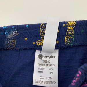Girls Dymples, navy cotton shorts, elasticated, pineapples, EUC, size 00,  