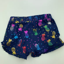 Load image into Gallery viewer, Girls Dymples, navy cotton shorts, elasticated, pineapples, EUC, size 00,  