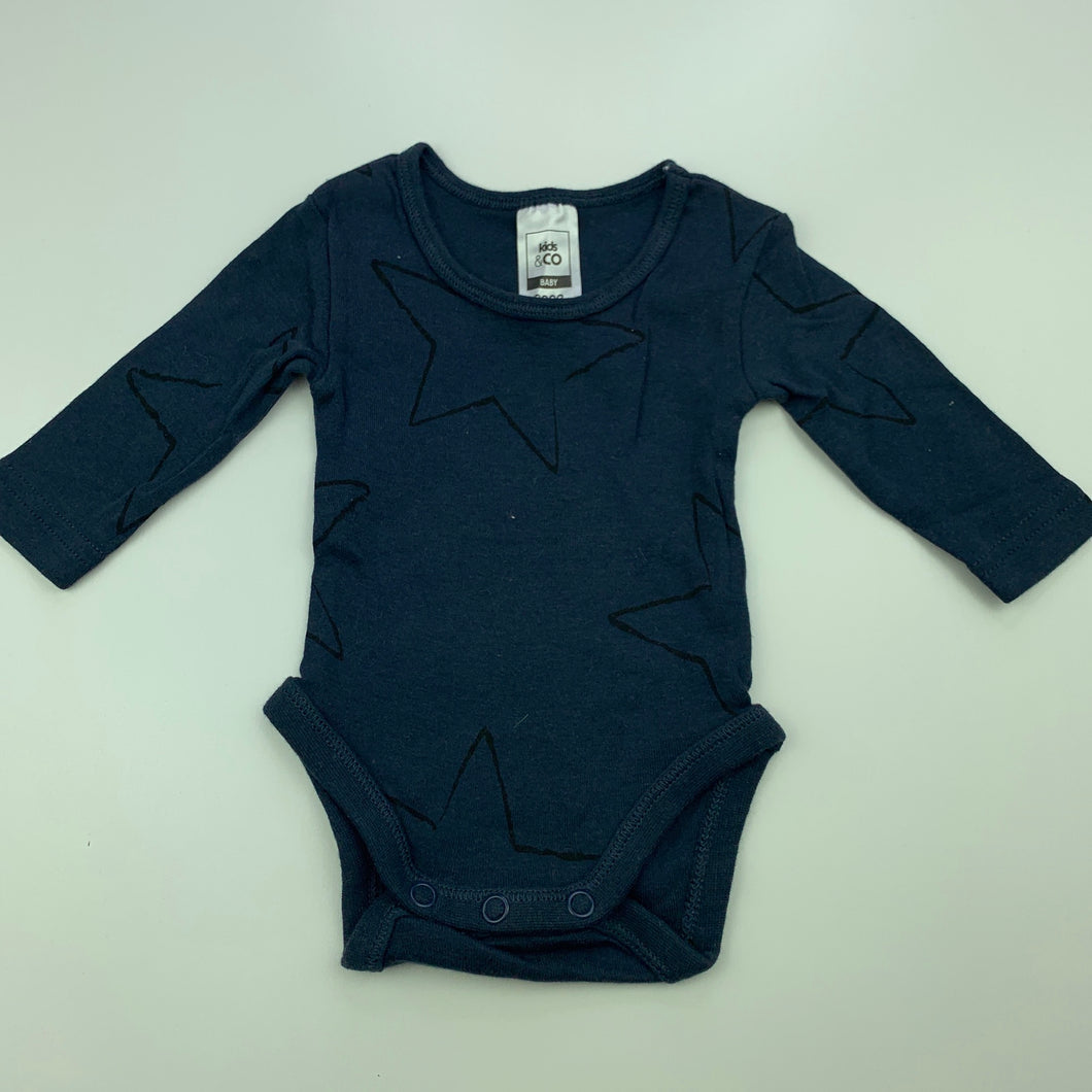 unisex Kids & Co, cotton bodysuit / romper, stars, GUC, size 0000,  