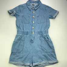 Load image into Gallery viewer, Girls Piping Hot, blue chambray cotton playsuit, GUC, size 8,  