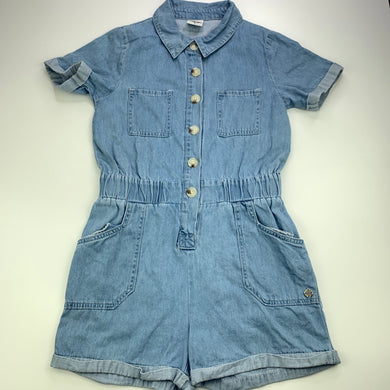 Girls Piping Hot, blue chambray cotton playsuit, GUC, size 8,  