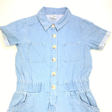 Load image into Gallery viewer, Girls Piping Hot, blue chambray cotton playsuit, GUC, size 8,  
