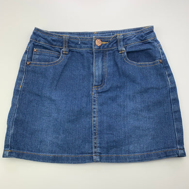 Girls Target, blue stretch denim skirt, adjustable, L: 28cm, GUC, size 7,  