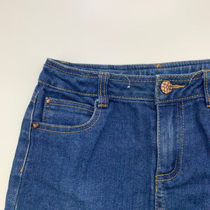 Girls Target, blue stretch denim skirt, adjustable, L: 28cm, GUC, size 7,  