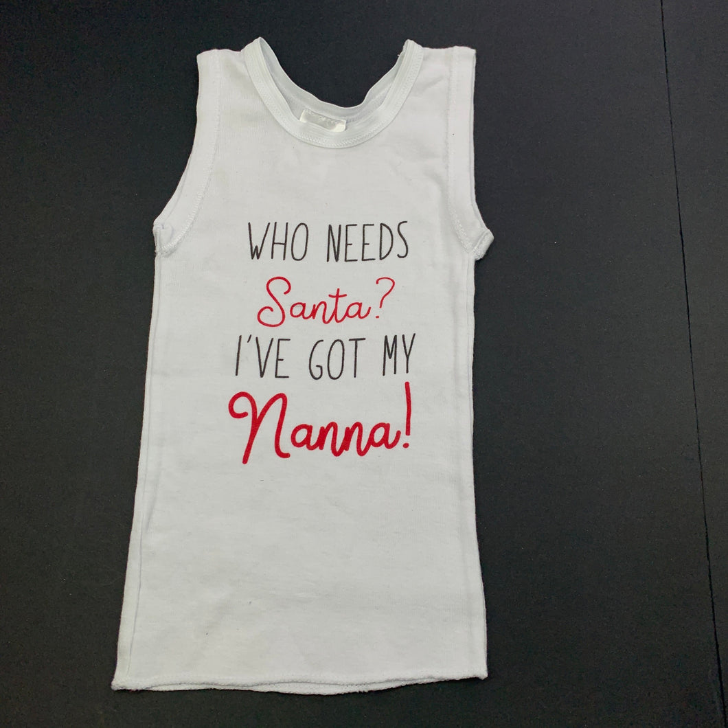 unisex Baby Berry, white cotton Christmas singlet top, GUC, size 000,  