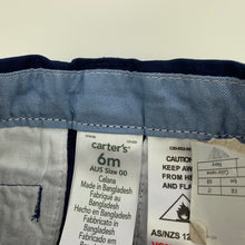 Load image into Gallery viewer, Boys Carters, navy stretch cotton pants, adjustable, NEW, size 00,  