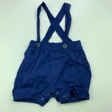 unisex ShenZhen, navy cotton suspender shorts, GUC, size 00,  