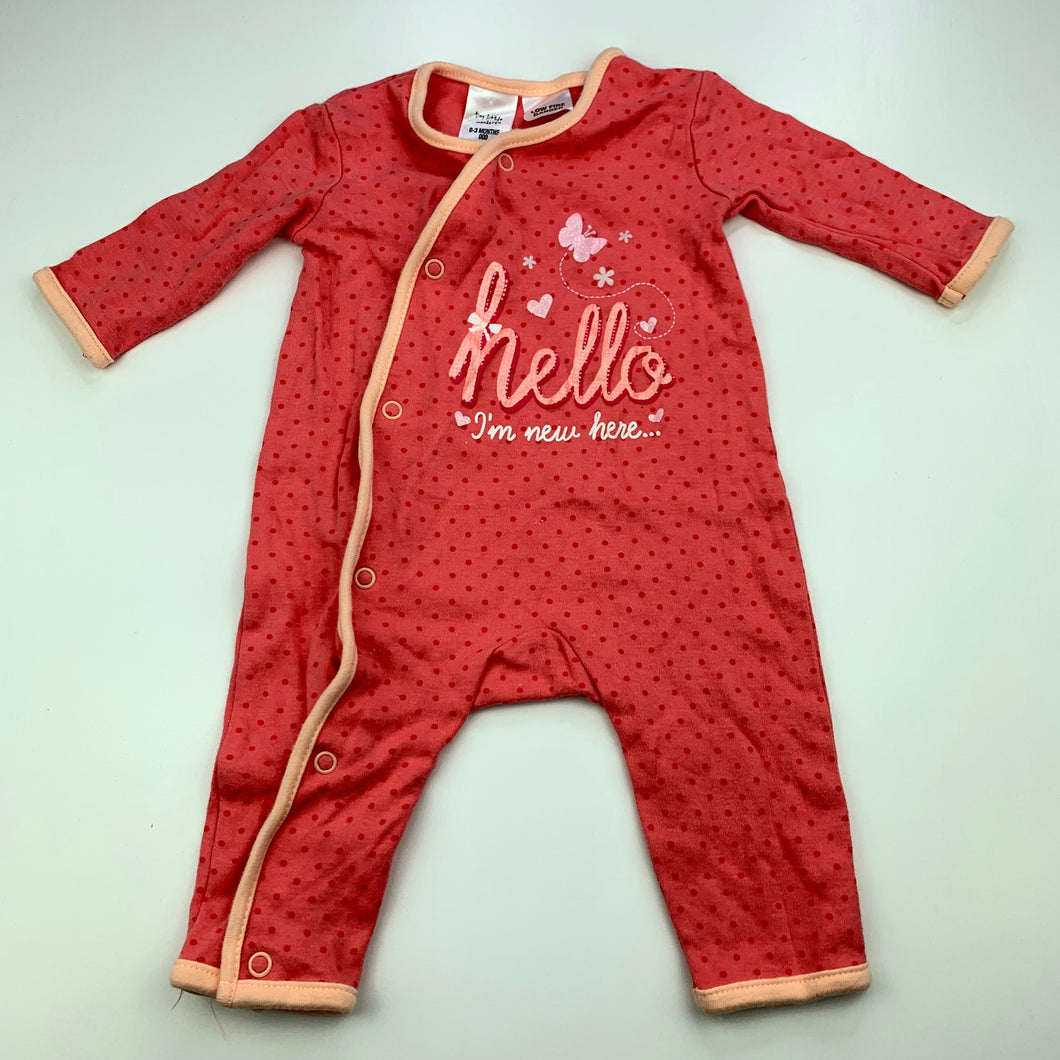 Girls Tiny Little Wonders, pink cotton romper, GUC, size 000,  