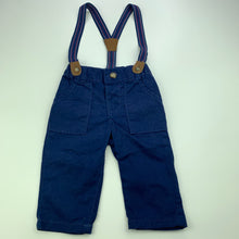 Load image into Gallery viewer, Boys Carters, navy cotton pants, elasticated, braces, EUC, size 00,  