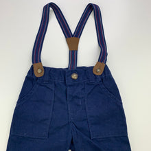 Load image into Gallery viewer, Boys Carters, navy cotton pants, elasticated, braces, EUC, size 00,  