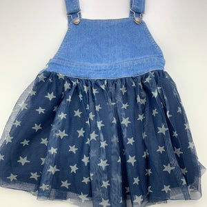 Girls Anko, spliced stretch denim / tulle overalls dress, GUC, size 4, L: 53cm