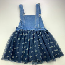 Load image into Gallery viewer, Girls Anko, spliced stretch denim / tulle overalls dress, GUC, size 4, L: 53cm