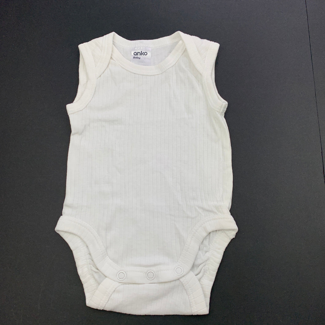 unisex Anko, white ribbed cotton bodysuit / romper, EUC, size 000,  