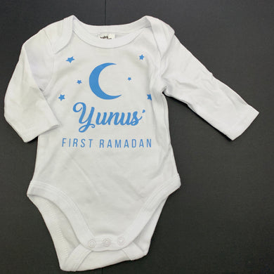 unisex Baby Berry, white cotton bodysuit / romper, EUC, size 000,  