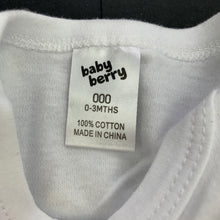 Load image into Gallery viewer, unisex Baby Berry, white cotton bodysuit / romper, EUC, size 000,  
