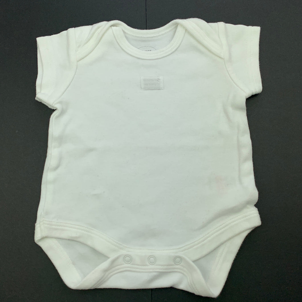 unisex Mamas & Papas, white cotton bodysuit / romper, GUC, size 000,  